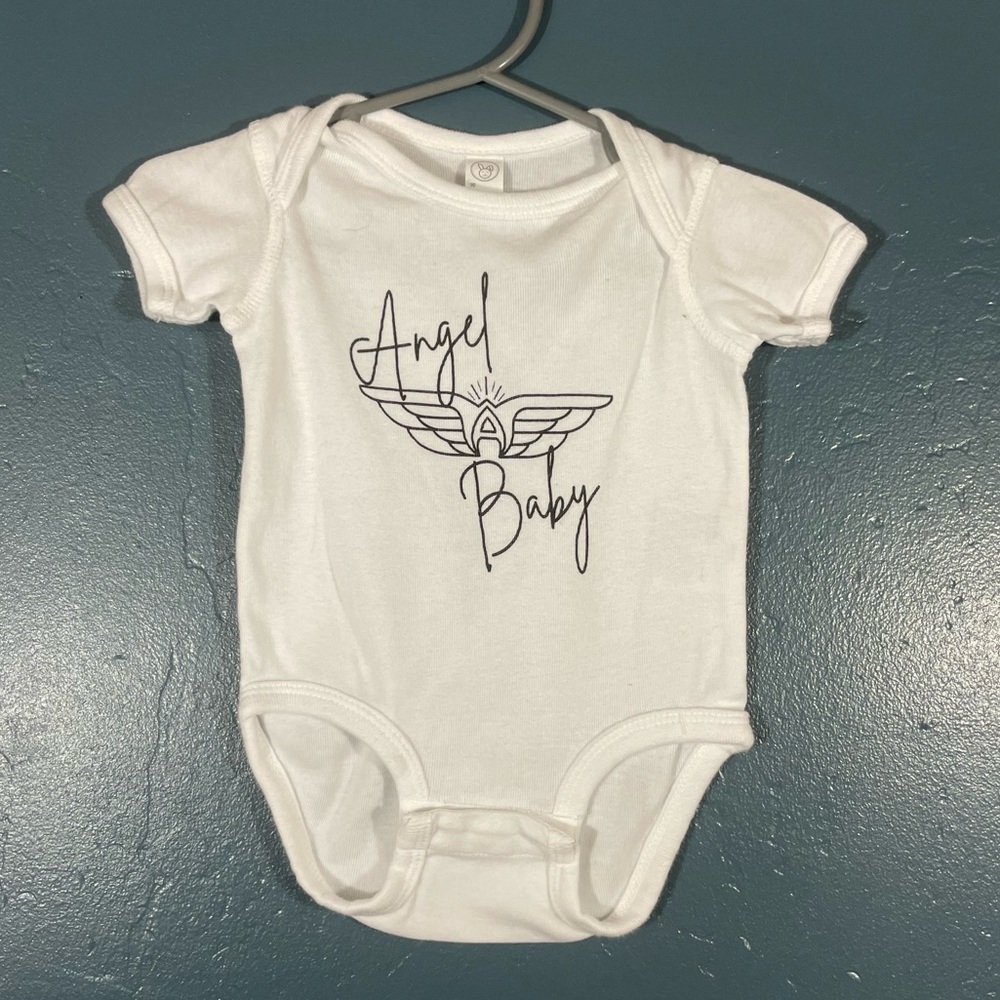 Rabbit Skins Infant White Angel Baby Graphic Print Bodysuit Size 6 Months